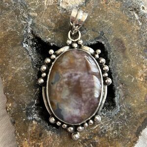 Sterling Silver Purple Agate Pendant Slide Vintage Statement